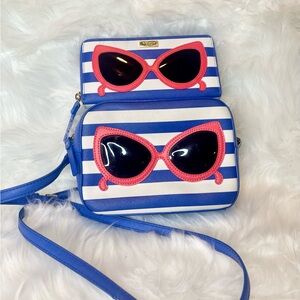 Kate Spade Sunglasses Novelty Bag and wallet Blue and White Striped Bag Set EUC